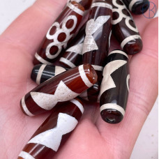 Бусина Дзи Гаруда и Молния бело-коричневый бочонок 30х11 мм