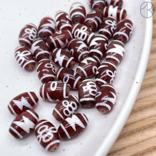 Бусина Дзи Гаруда и Молния бело-коричневый уп. 5шт 12х8 мм