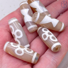 Бусина Дзи Гаруда и Молния серо-белый бочонок 30*11 мм