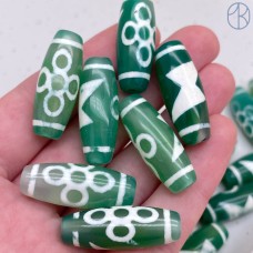 Бусина Дзи Гаруда и Молния зеленый бочонок 30х11 мм