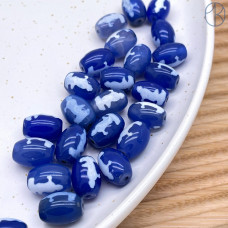 Бусина Дзи Гуань Инь сине-белый бочонок уп. 5шт 14х10 мм