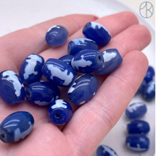 Бусина Дзи Гуань Инь сине-белый бочонок уп. 5шт 14х10 мм