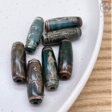 Бусина Дзи Гуань Инь зелено-коричневый бочонок 30х12 мм