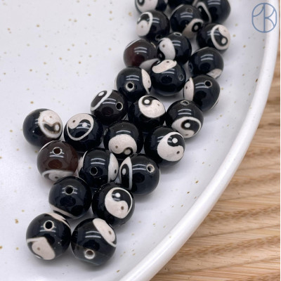 Бусина Дзи Инь-Янь черно-белый шар уп. 5шт 10 мм