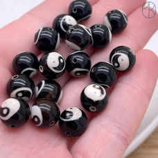 Бусина Дзи Инь-Янь черно-белый шар уп. 5шт 10 мм