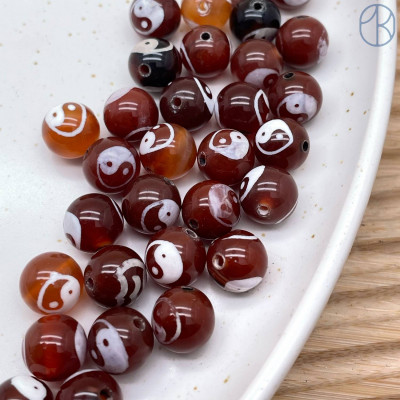 Бусина Дзи Инь-Янь коричнево-белый шар уп. 5шт 10 мм