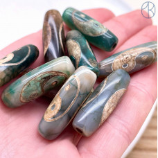 Бусина Дзи Инь-Янь серо-зеленый бочонок 30х11 мм