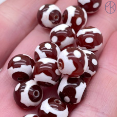 Бусина Дзи Клевер коричнево-белый шар уп. 5шт 10 мм