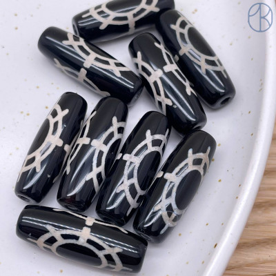 Бусина Дзи Колесо Фортуны черно-белый бочонок 30х11 мм