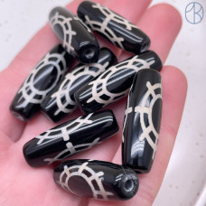 Бусина Дзи Колесо Фортуны черно-белый бочонок 30х11 мм