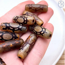 Бусина Дзи Колесо Фортуны серо-кооричневый бочонок 30х11 мм