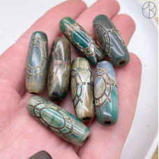 Бусина Дзи Колесо Фортуны серо-зеленый бочонок 30х11 мм