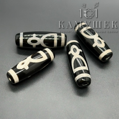 Бусина Дзи Кубера черно-белый бочонок 30х11 мм