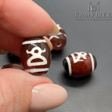 Бусина Дзи Кубера коричево-белый бочонок уп.5 шт 10х14 мм
