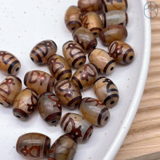 Бусина Дзи Кубера серо-коричневый бочонок уп. 5 шт 14х10 мм