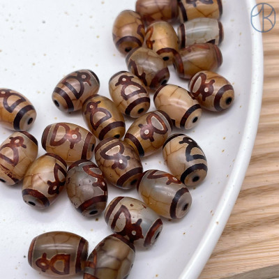 Бусина Дзи Кубера серо-коричневый бочонок уп. 5 шт 14х10 мм