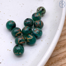 Бусина Дзи Кубера серо-зеленый бочонок уп. 5 шт 8 мм