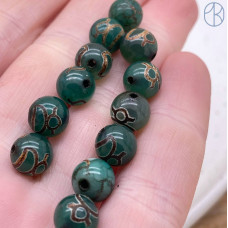 Бусина Дзи Кубера серо-зеленый бочонок уп. 5 шт 8 мм