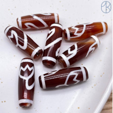 Бусина Дзи Лотос коричнево-белый бочонок 30х11 мм