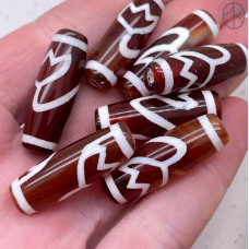 Бусина Дзи Лотос коричнево-белый бочонок 30х11 мм