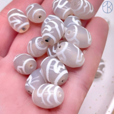 Бусина Дзи Лотос серо-белый бочонок уп. 5 шт 14х10 мм