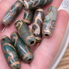 Бусина Дзи Лотос серо-зеленый бочонок 30х11 мм