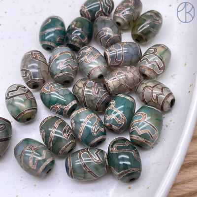 Бусина Дзи Лотос серо-зеленый бочонок уп. 5 шт 14х10 мм