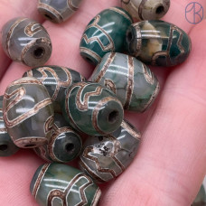 Бусина Дзи Лотос серо-зеленый бочонок уп. 5 шт 14х10 мм