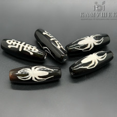 Бусина Дзи насекомое (счастье) черно-белый бочонок 30х10мм