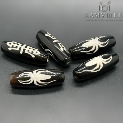 Бусина Дзи насекомое (счастье) черно-белый бочонок 30х10мм