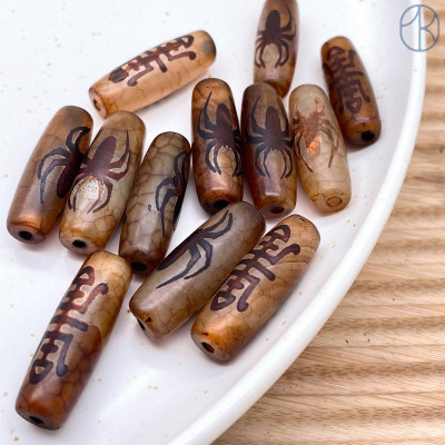 Бусина Дзи насекомое (счастье) серо-коричневый бочонок 30х10 мм