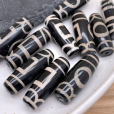 Бусина Дзи Небо и Земля черно-белый бочонок 30х11 мм