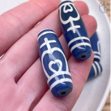 Бусина Дзи Нектарный Сосуд Изобилия бело-синий бочонок 40х14 мм