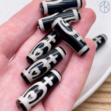 Бусина Дзи Нектарный Сосуд Изобилия черно-белый бочонок 30х11 мм