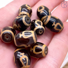 Бусина Дзи Нектарный Сосуд Изобилия черно-коричневый бочонок уп. 5шт 16х12 мм