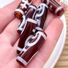 Бусина Дзи Нектарный Сосуд Изобилия коричнево-белый бочонок 30х11 мм