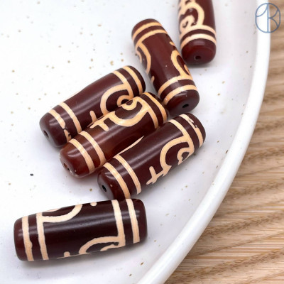 Бусина Дзи Нектарный Сосуд Изобилия коричнево-бежевый бочонок 30х11 мм