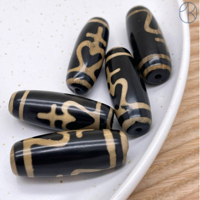 Бусина Дзи Нектарный Сосуд Изобилия коричнево-черный бочонок 40х15 мм