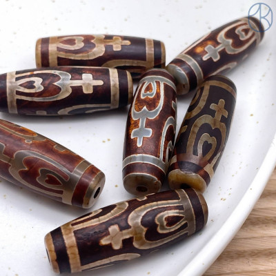 Бусина Дзи Нектарный Сосуд Изобилия коричнево-серый бочонок 40х14 мм