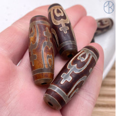 Бусина Дзи Нектарный Сосуд Изобилия коричнево-серый бочонок 40х14 мм