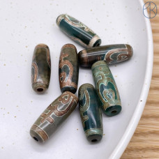 Бусина Дзи Нектарный Сосуд Изобилия коричнево-зеленый бочонок 30*11 мм