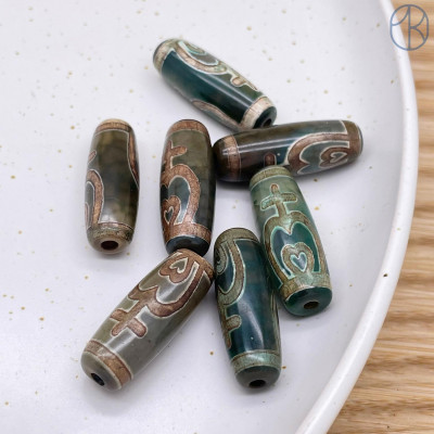 Бусина Дзи Нектарный Сосуд Изобилия коричнево-зеленый бочонок 30х11 мм