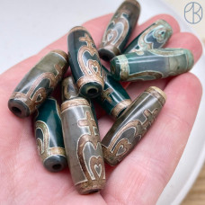 Бусина Дзи Нектарный Сосуд Изобилия коричнево-зеленый бочонок 30х11 мм