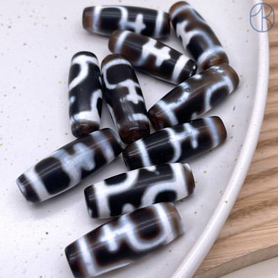 Бусина Дзи Нектарный Сосуд Изобилия серо-белый бочонок 30х11 мм