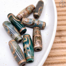 Бусина Дзи Нектарный Сосуд Изобилия серо-зеленый бочонок 30х11 мм