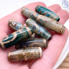 Бусина Дзи Нектарный Сосуд Изобилия серо-зеленый бочонок 30х11 мм