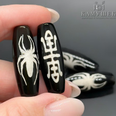 Бусина Дзи Паук (насекомое) черно-белый бочонок 30х10мм