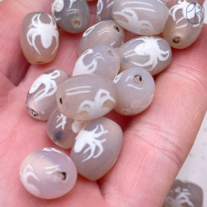 Бусина Дзи Паук серо-белый бочонок уп. 5 шт 14х10 мм