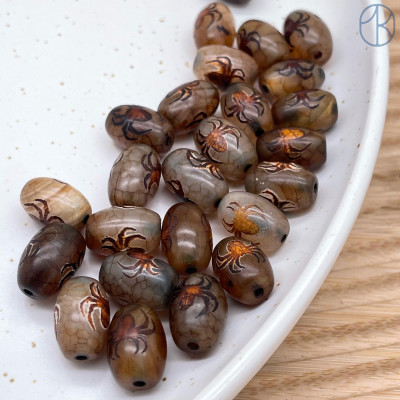 Бусина Дзи Паук серо-коричневый бочонок уп. 5шт 14х10 мм