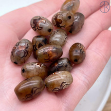 Бусина Дзи Паук серо-коричневый бочонок уп. 5шт 14х10 мм